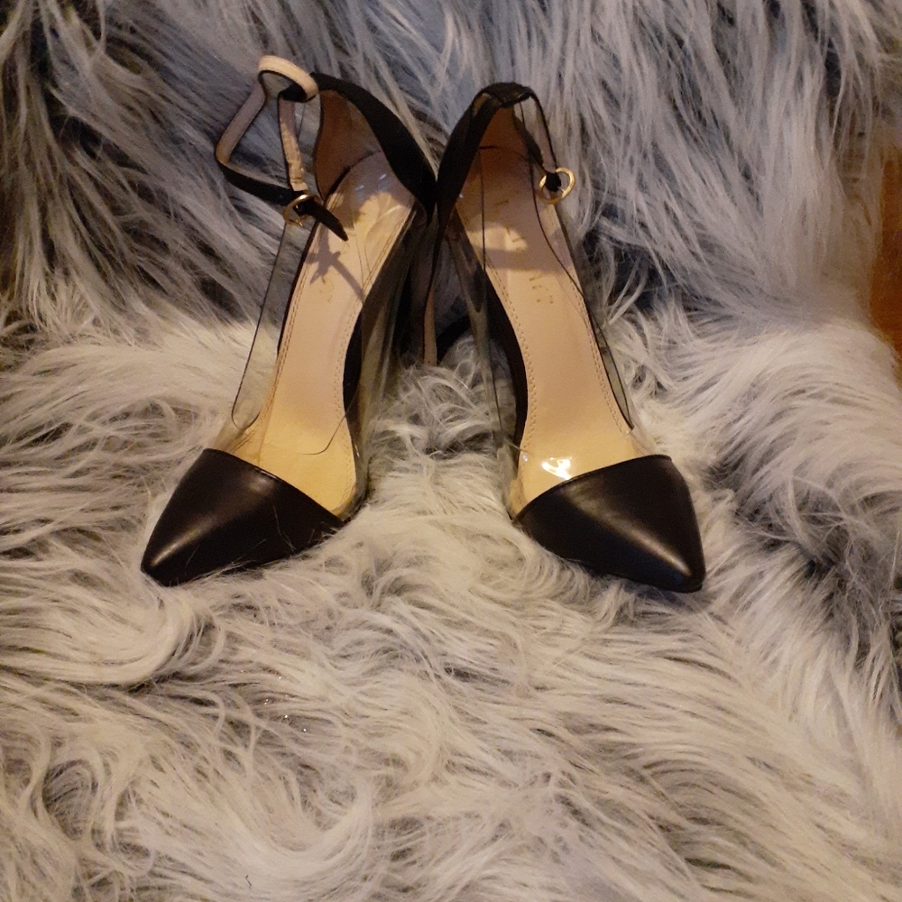 Black Leather Heels w/ See through Sides